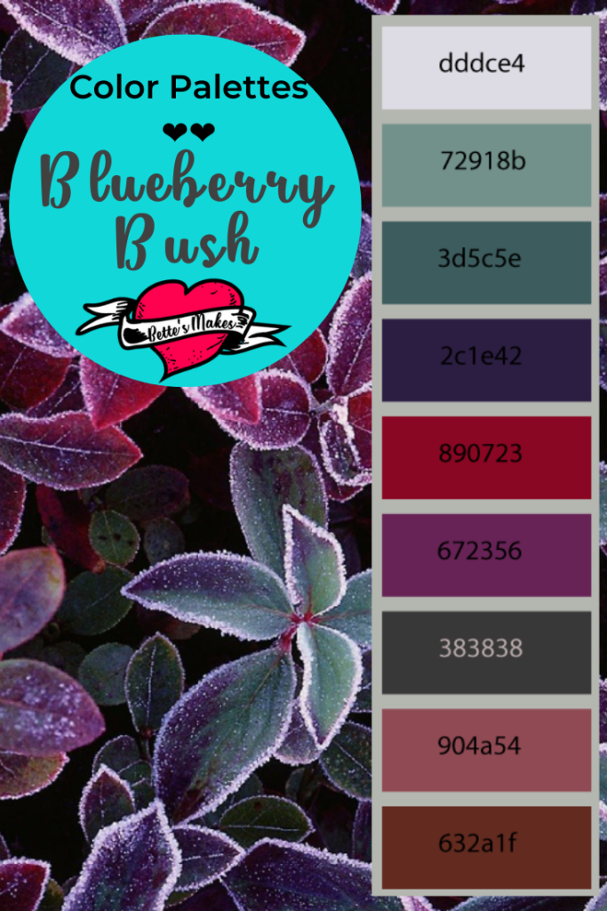 The frost is here and these blueberry plants are covered with such natural beauty. Add this color palette to your mix of colors for watercolor, papercrafts, and more. #colorpalette #papercraft #cricut
