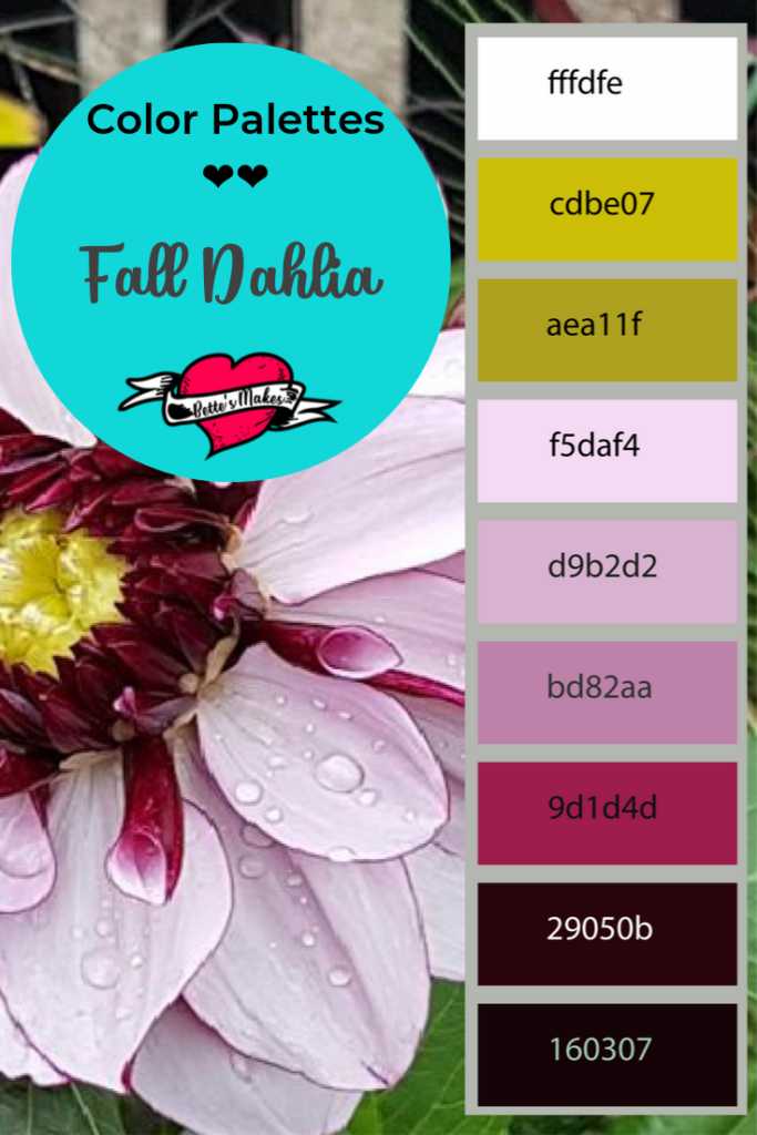 Weekly pin - Color palette. This dahlia is from a garden in Vancouver, BC! Simply gorgeous and worth using the palette to make some stunning DIY Home Decor projects! See more at BettesMakes.com #colorpalette #palette #papercraft