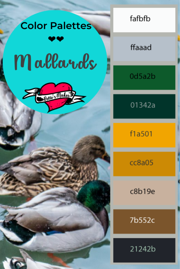 Color palettes to use in all your crafting - great colors from nature. This mallard duck color palette is perfect for bird related images! #colorpalette #color #duck