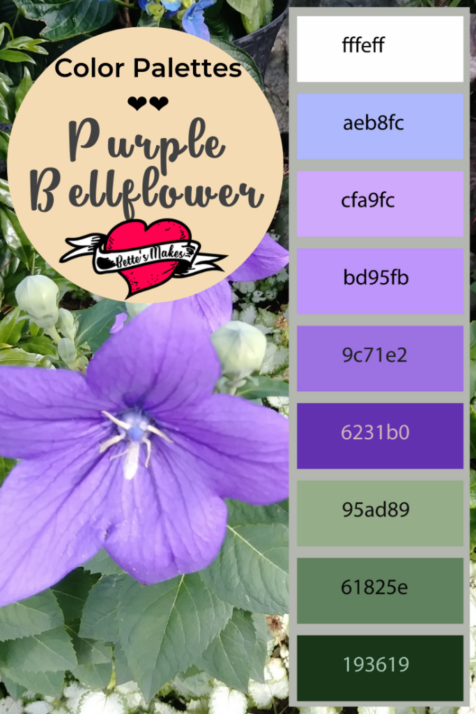 Color PAlette of the week - Purple Bellflower. Imagine using this color palette for making the perfectly color coordinated handmade card or painting a room with your DIY Home Decor skills using the perfectly matching colors. BettesMakes.com