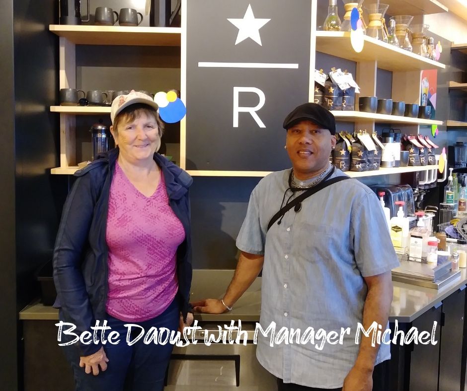 Starbucks Store Manager Michael with Dr. Bette Daoust
