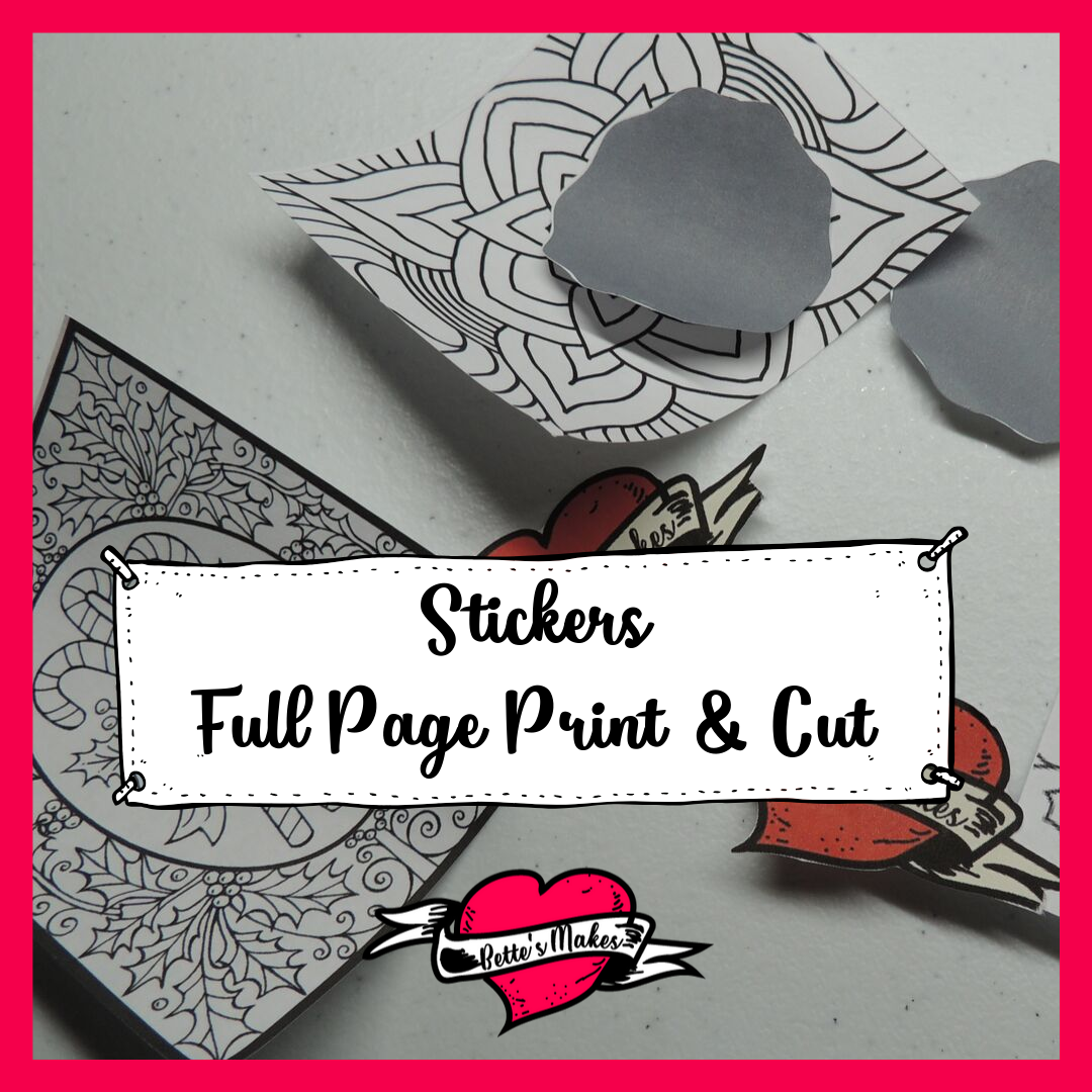 Stickers - a full page of print then cut using a few hacks along the way. Get the tutorial at bettesmakes.com #cricut #cricuthacks #papercraft