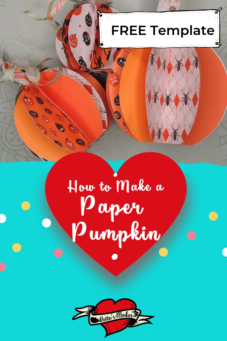 How to Make a gorgeous paper pumpkin out of cardstock and glue! This gorgeous DIY Home Decor craft is made using a Cricut cutting machine! You can also cut the shapes by hand, if need be. Take this FREE tutorial and download the FREE template at https://BettesMakes.com #cricut #cricutcraft #cricutproject #papercraft #pumpkin