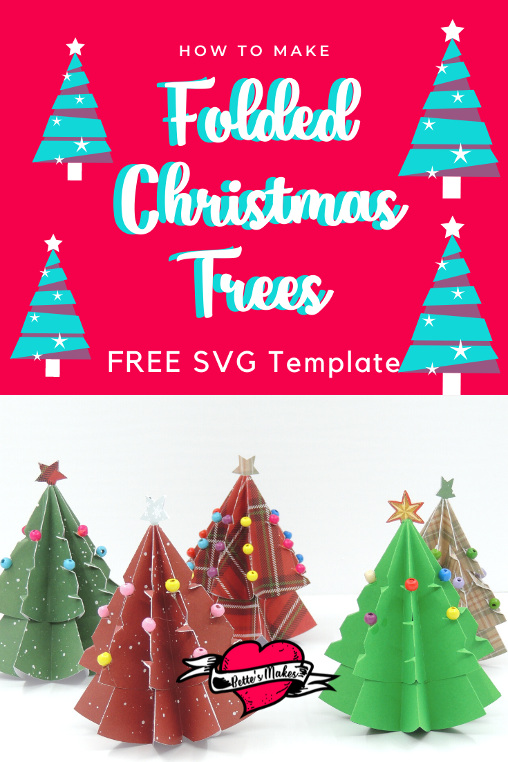 Make your own decorative Christmas Trees with this simple design and template! The tutorial and templates are absolutely FREE - just check out https://bettesmakes.com/library #cricut #cricutmaker #cricutexploreair2 #cricutidea #papercraft