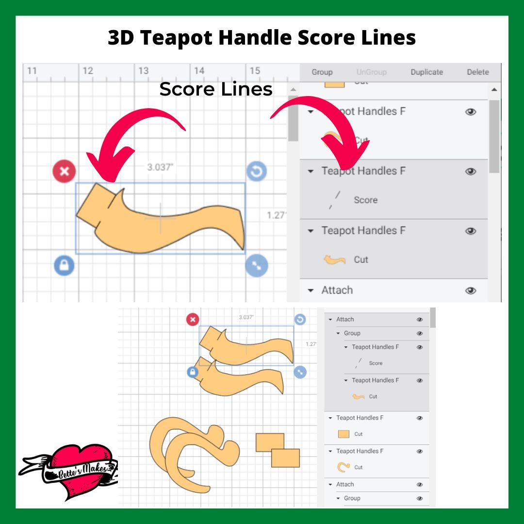 3D Teapot Handle Score Lines and Duplication